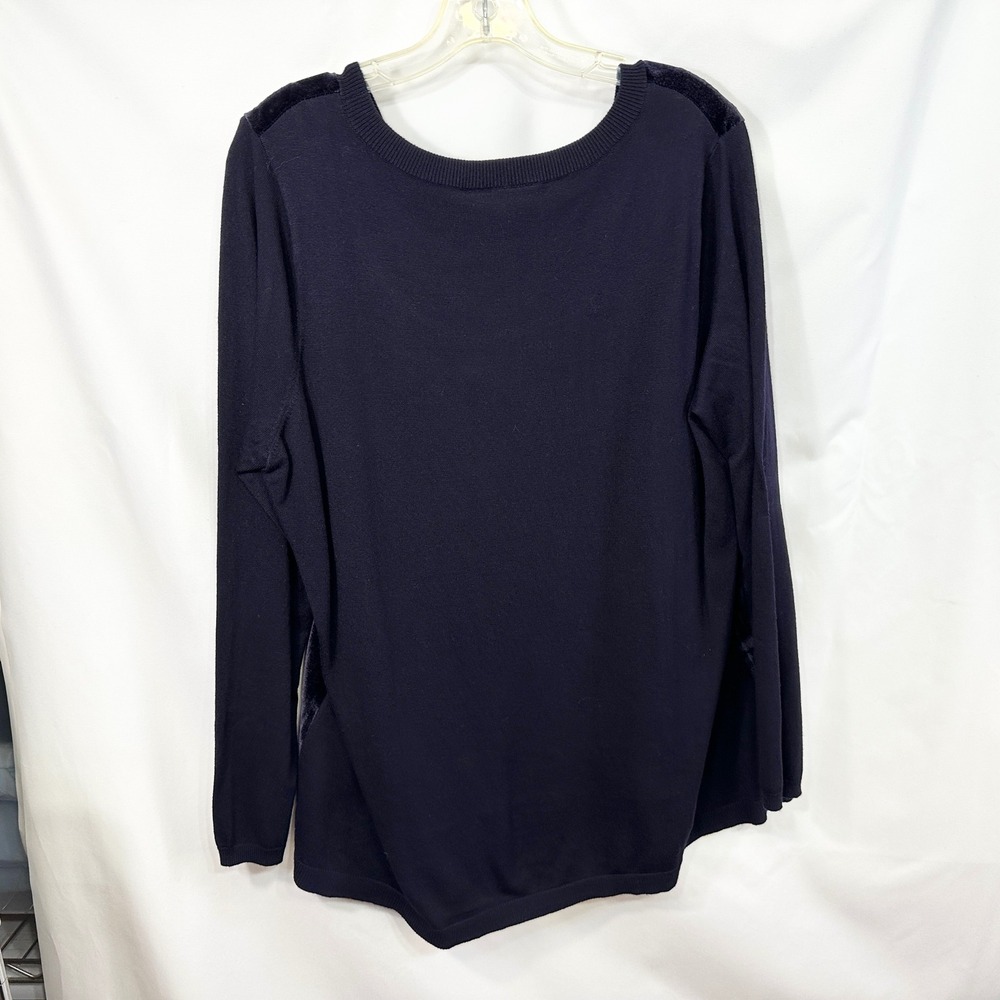 Lane Bryant Plus Size 18/20 Pullover Top Dark Navy Blue Velvet Front Mixed 472 - Picture 2 of 9